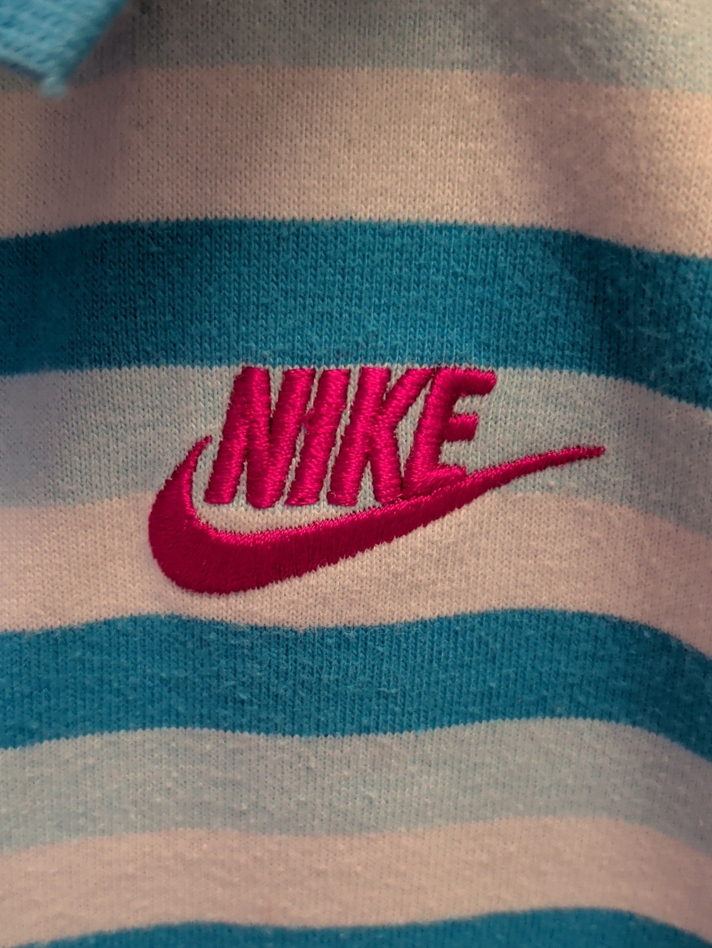 Nike Girls' Teal and Light Blue Striped Polo with Pink Accents - Picture 3 of 3